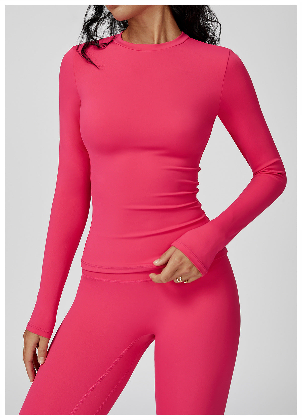 Sollinarry Brushed Long Sleeve Yoga Clothes round Neck Slim Fitness Clothes Outdoor Running Sport Long Sleeve T shirt