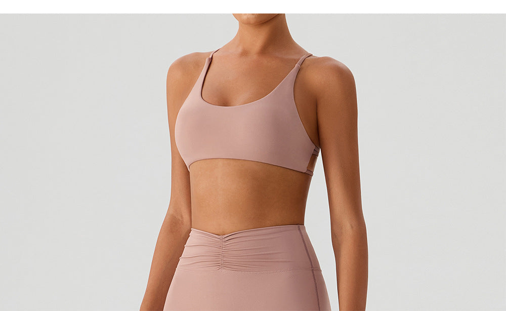 Backless Traceless Cross Strap Yoga Underwear Women Bra with Chest Pad Sports Quick Drying Chest Slimming Fitness Outerwear Bra
