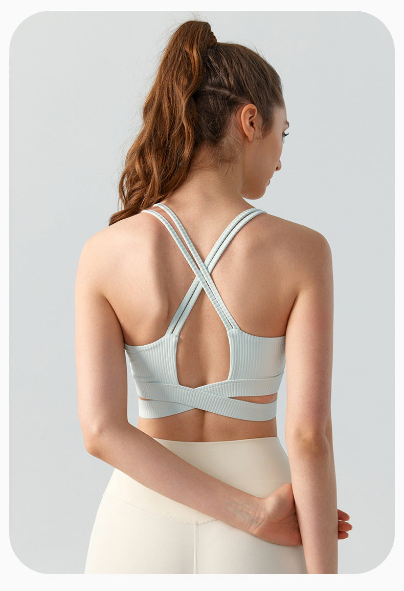 Cross Beauty Back Fitness Bra Women Chest Pad Spaghetti Strap Breathable Exercise Top Medium Tenacity Yoga Vest