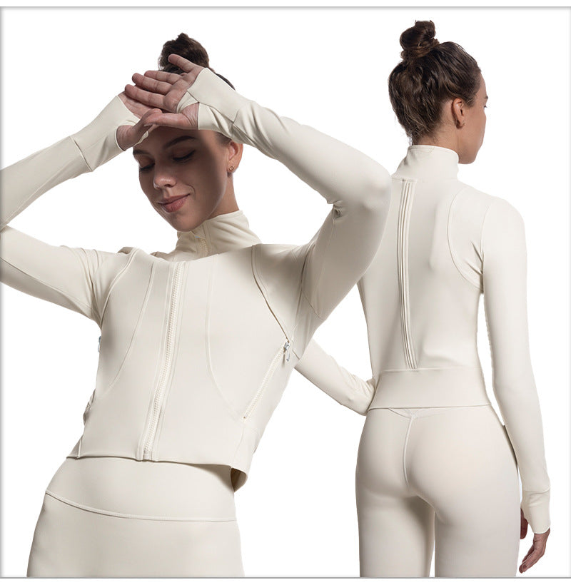 Tight Sweater Stand Collar Zipper Sports Jacket Coat Quick Drying Outfit Pocket Yoga Clothes for Women