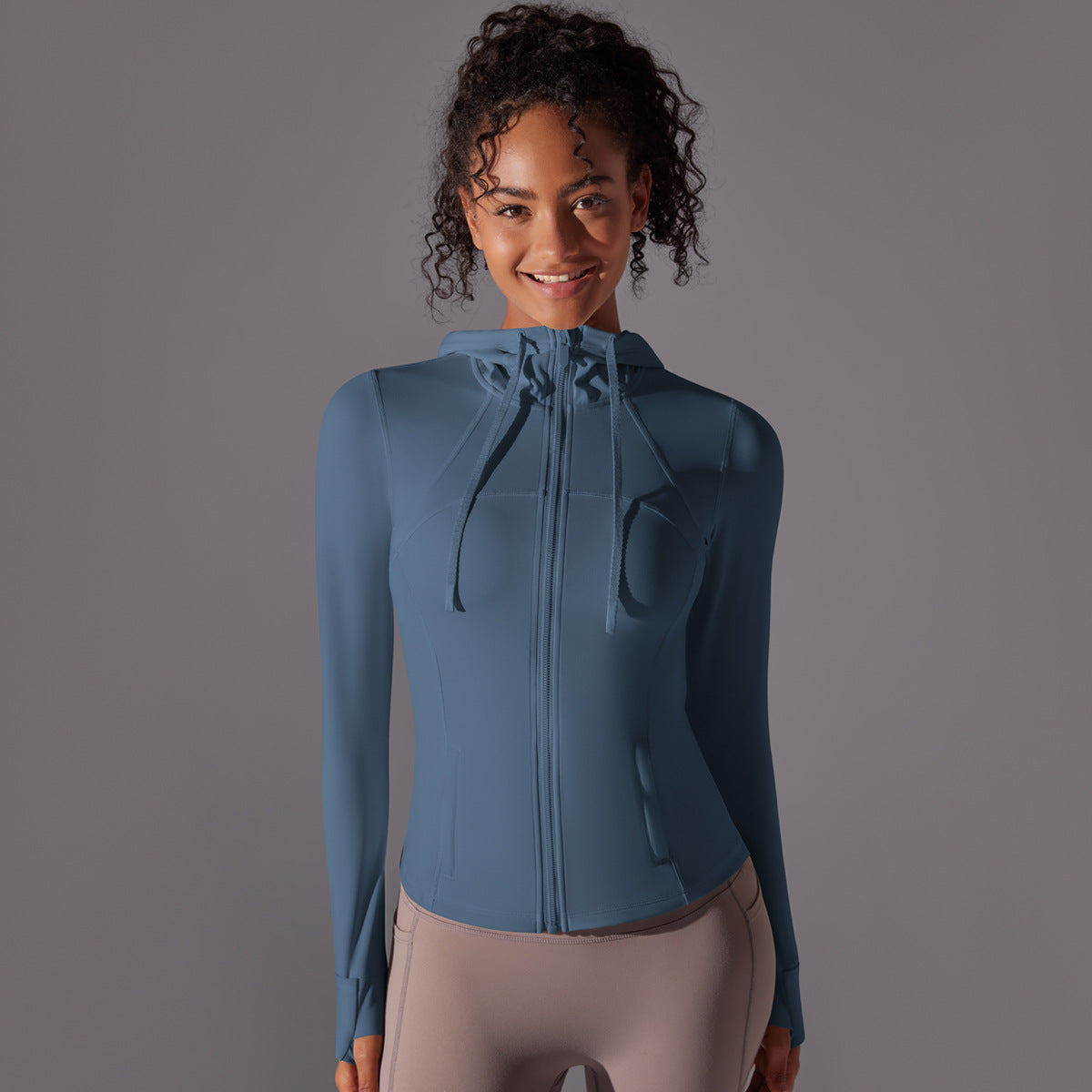 Outdoor Sun Proof Clothes Tight Sports Running Fitness Top Yoga Clothes UV Protection Breathable Hood Zipper Jacket