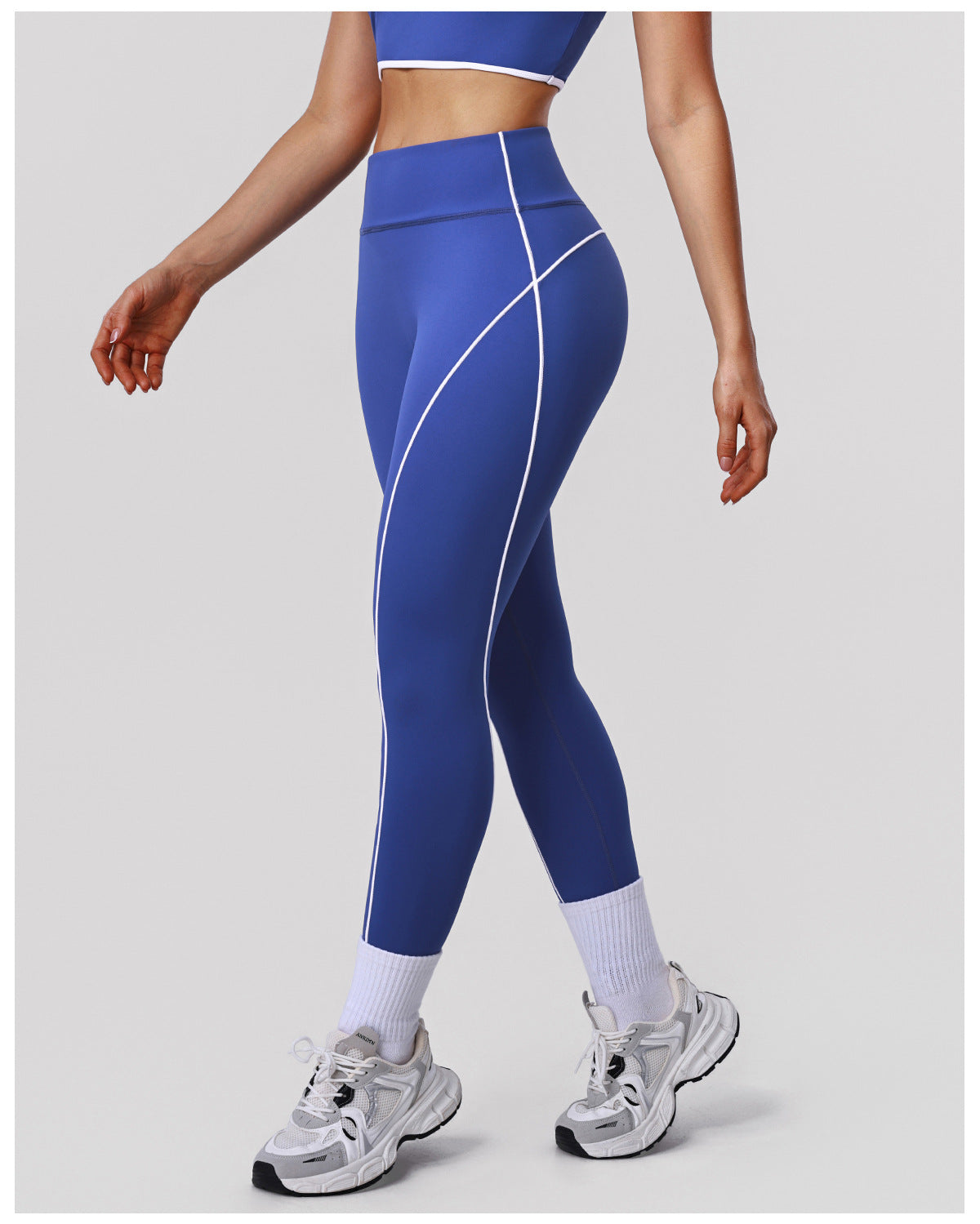 Contrast Color Nude Feel Yoga Pants Tight Hip Training Workout Pants Outdoor Running Sports High Waist Cropped Pants