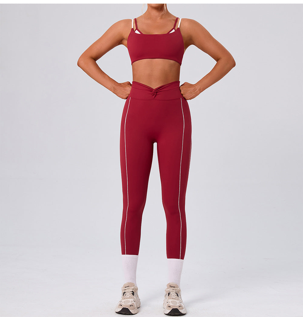 Women Clothing Street Workout Top Sports Faux Two Piece Contrast Color Sling Yoga Bra Vest