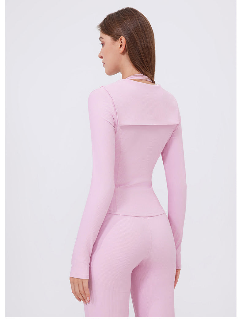 Quick Drying Slim Fit Yoga Clothes Women Sports Sailor Collar Running Jacket Zip Up Shirt Outer Casual Jacket Workout Clothes