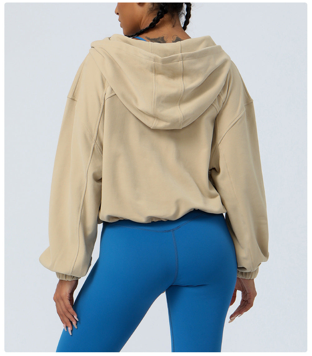 Pullover Hooded Yoga Workout Top Women Outdoor Running Jacket Zipper Loose Long Sleeve Sweatershirt Women