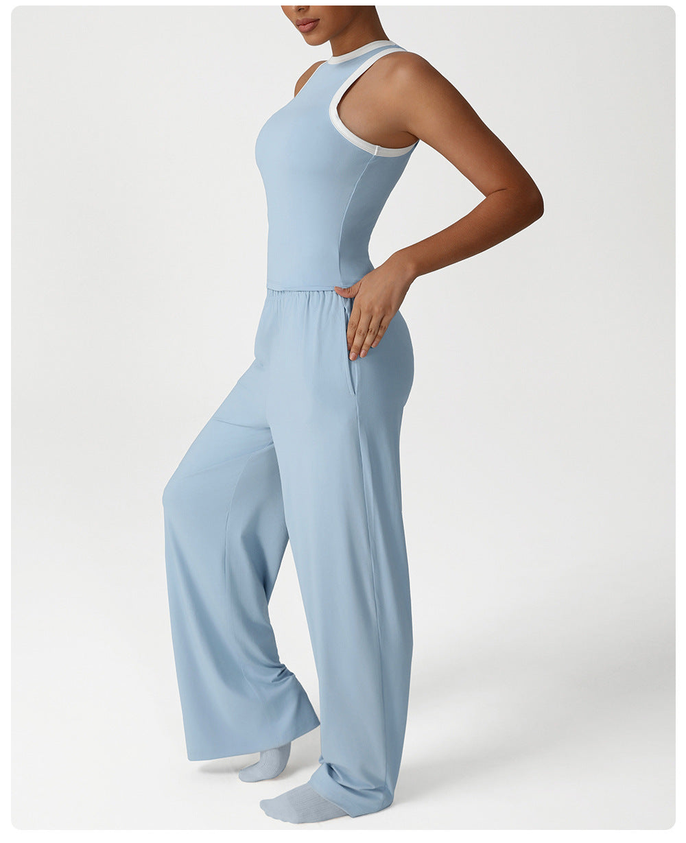 Loose Wide Leg Yoga Pants Women Running Training Slim Fit Vest Two Piece Sets Workout Clothes Dance Sports