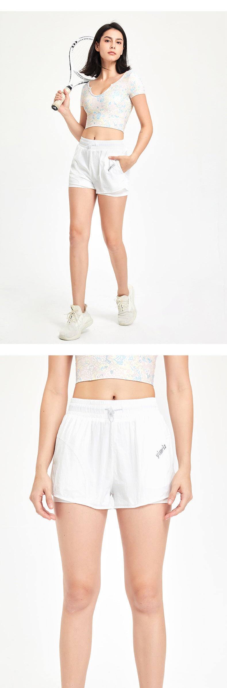 Faux Two-Piece Sports Shorts for Women High Waist Drawstring Anti-Exposure Training Fitness Running Yoga Clothes Thin Track Pants Summer
