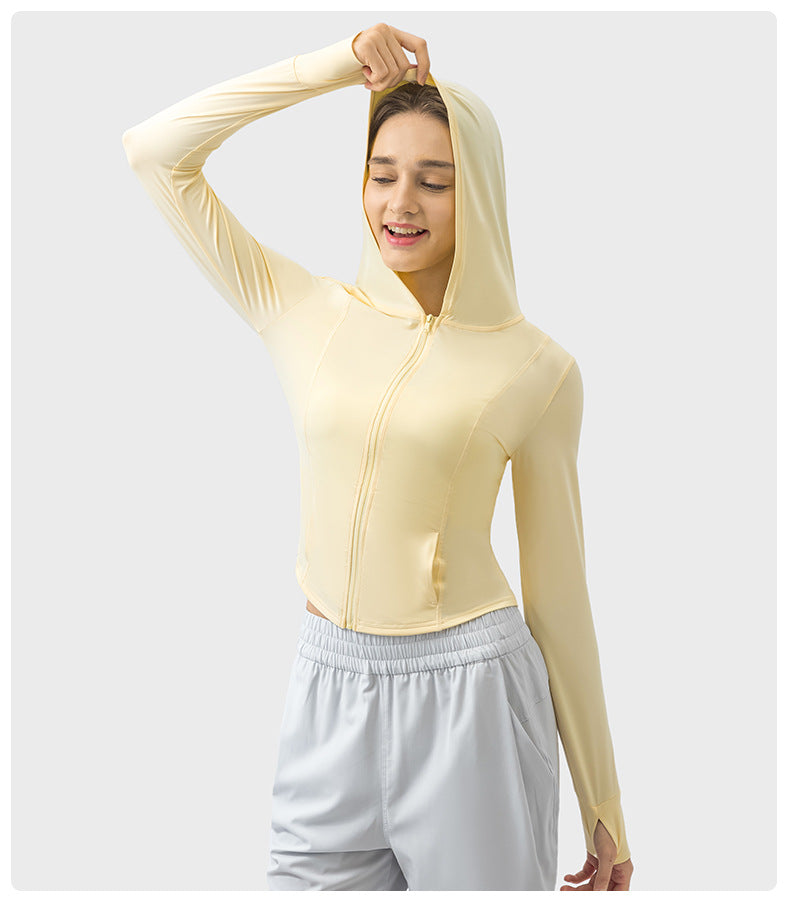 Outdoor Sports Upf50 Water Cooled Ice Sensitive Hooded Raw Yarn Sun Protection Clothing Cream Sweet Girl Short Slim Coat