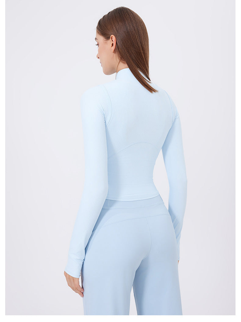 Stand Collar Casual Running Outerwear Yoga Clothes Women Zipper Slim Fit Sports Jacket High Elastic Outdoor Nude Feel Fitness Jacket