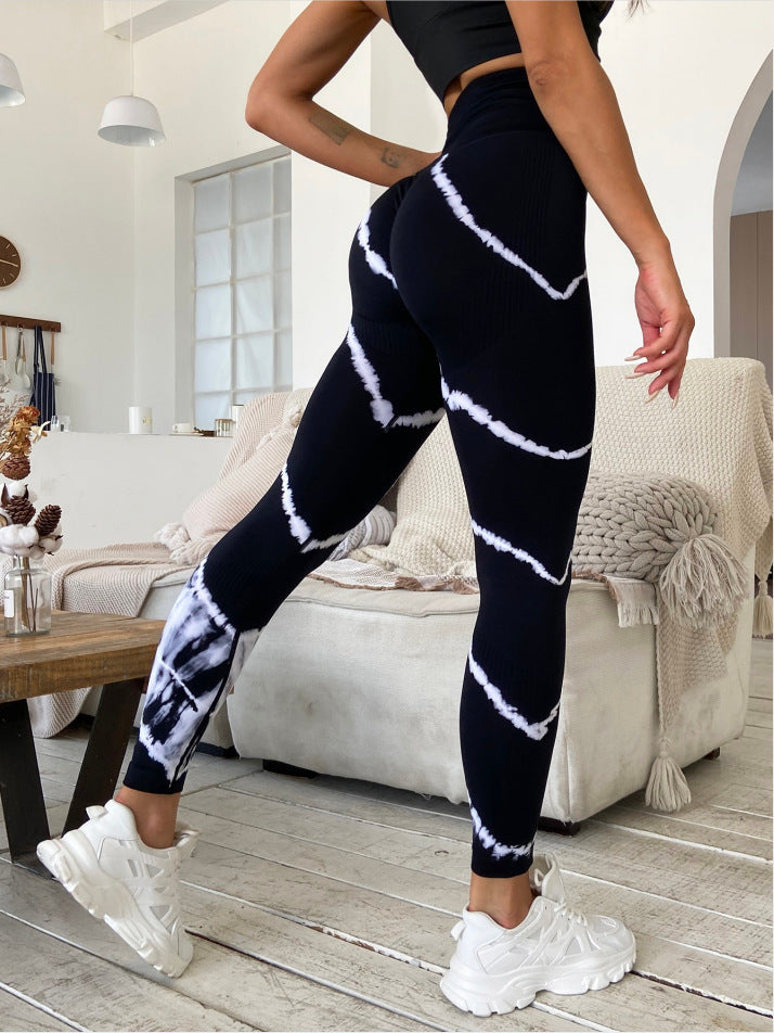 High Top Sports Yoga Pants Sexy Hip Lifting Moisture Absorption Quick Drying Outfit Tie Dyed Ankle Length Pants
