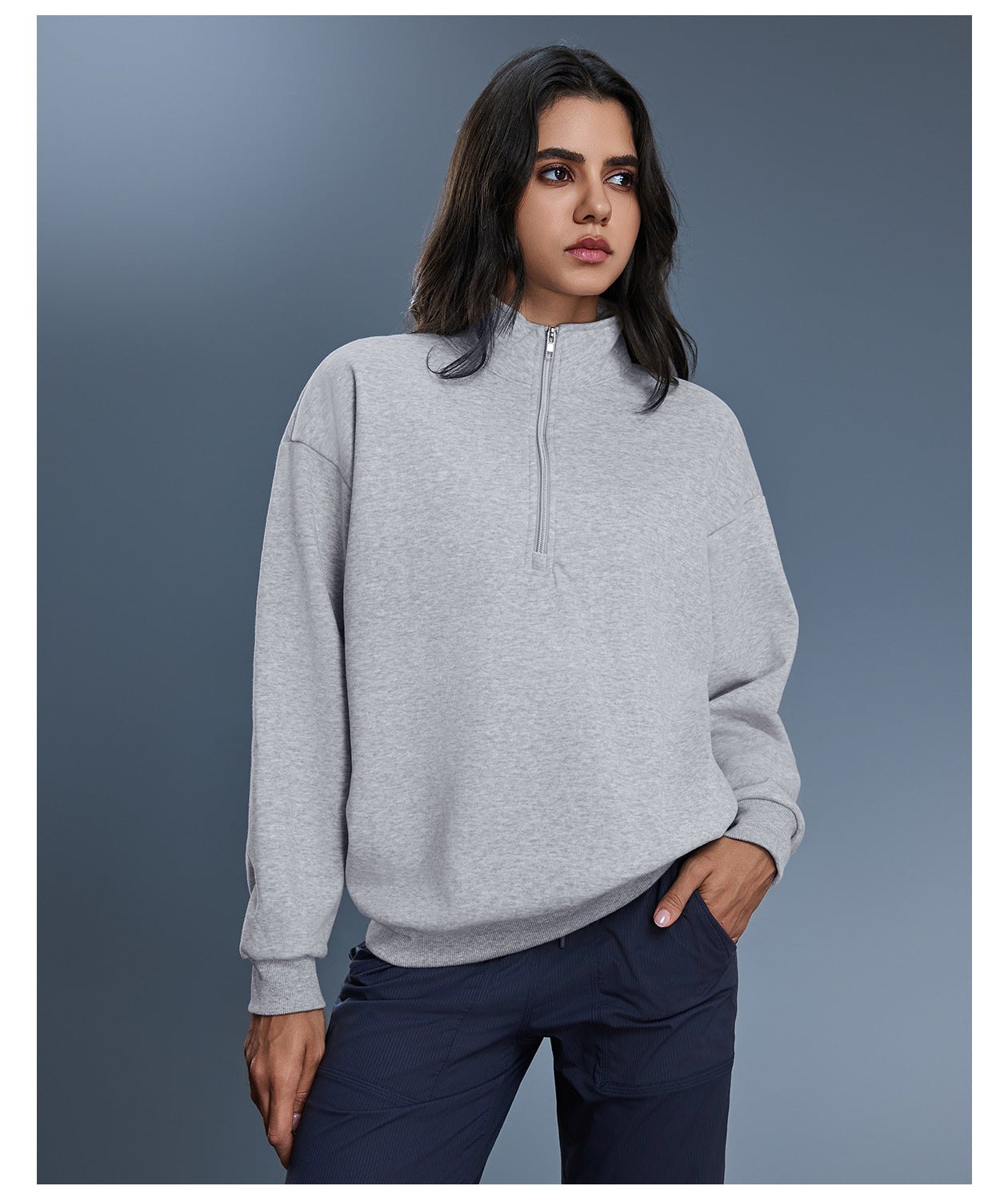 Autumn Winter Half Zipper Fleece Lined Thickening Stand Collar Sweater Women Casual Loose All Matching Warm Top