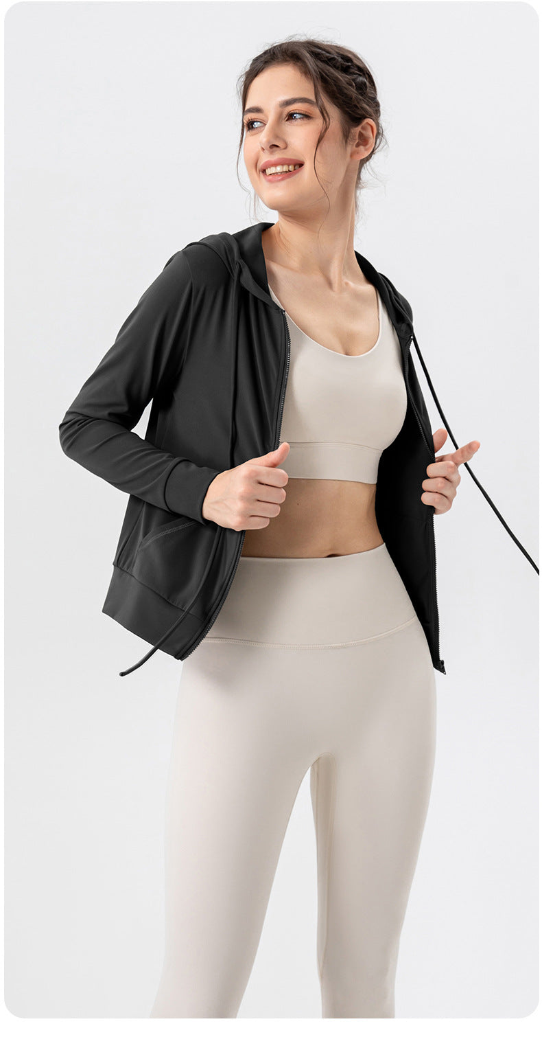 Autumn Yoga Jacket Hooded Slim Fit Workout Clothes High Elastic Breathability Nude Feel Running Exercise Coat