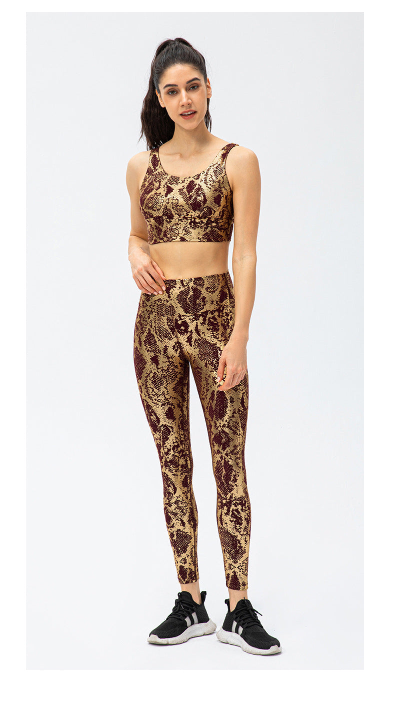 Snake Print Yoga Trousers Women Brocade Brushed Tight Stretch Sports Pants High Waist Hip Lift Fitness Trousers