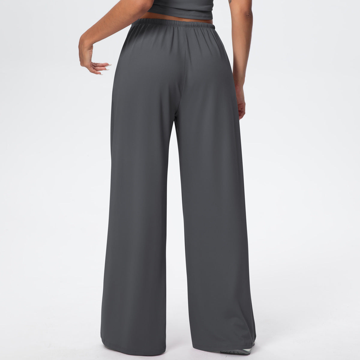 Brushed Trousers Draping Side Pocket Wide Leg Pants Loose Casual Pants Women Sports Fitness Elastic Drawstring Trousers