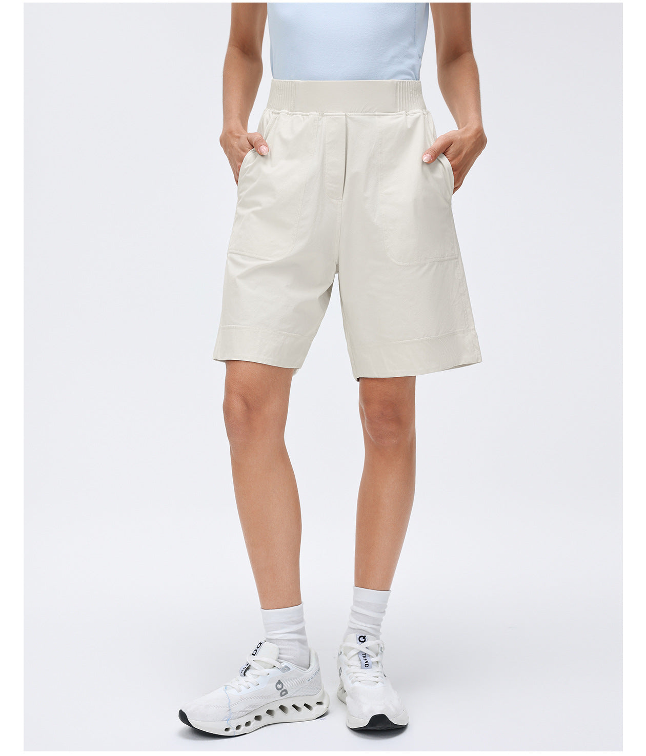 High Waist Casual Cropped Pants Women Lightweight Breathable Sports Running Shorts Loose Straight Fitness Summer
