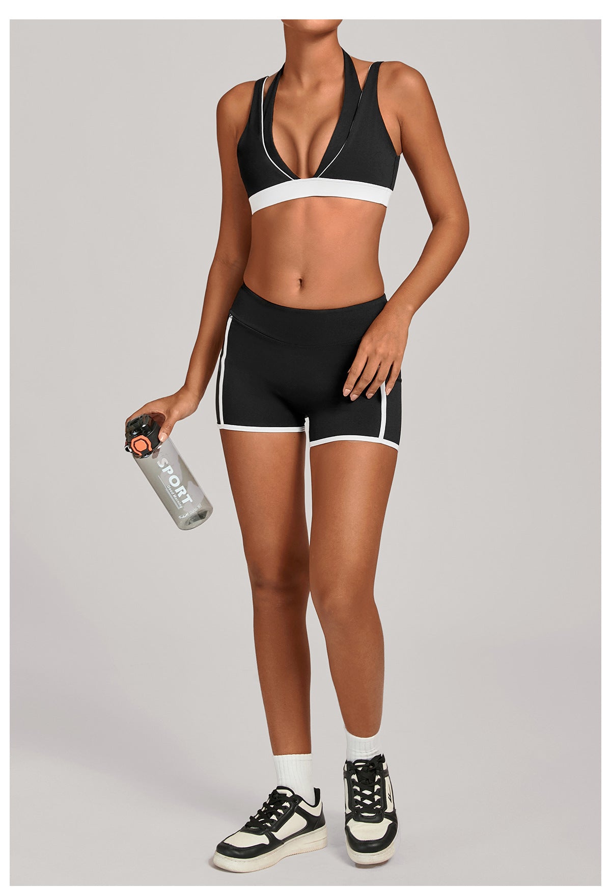 Autumn Sand Color Contrast Patchwork Yoga Pocket Tight Sports Women Outdoor Running Fitness Yoga Two Piece Sets