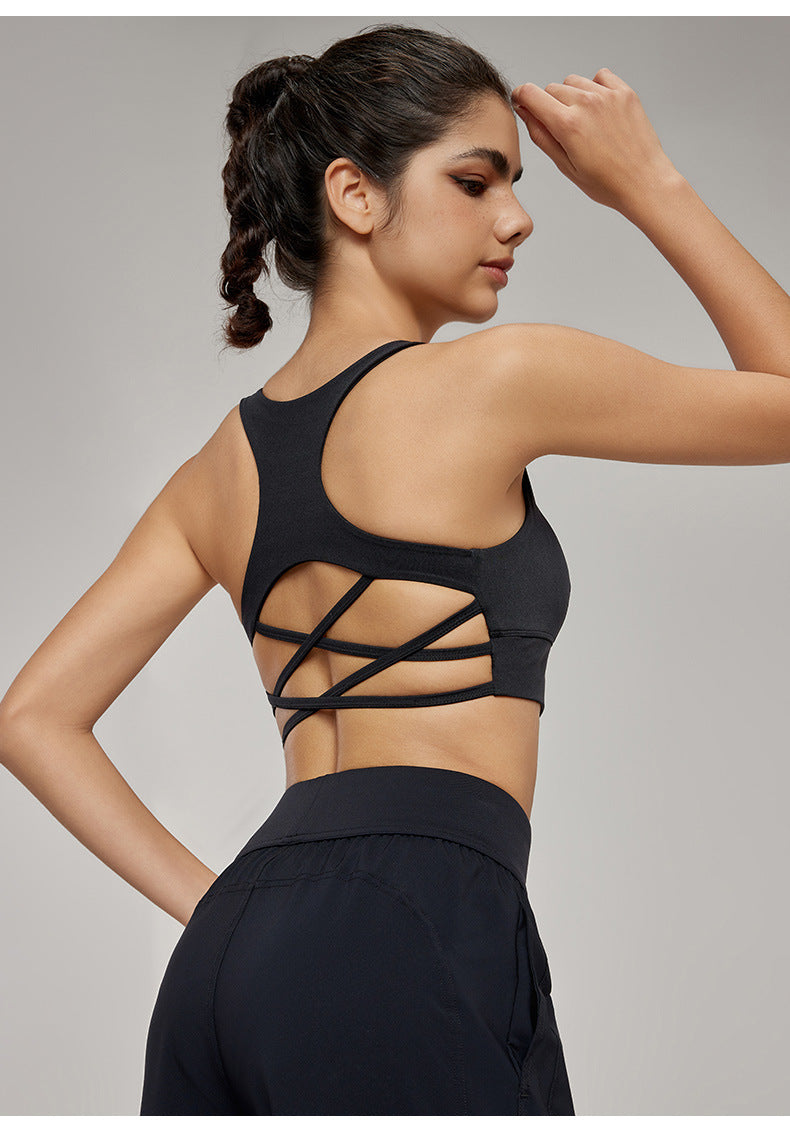 Sexy Crossover Back Beautifying Workout Bra Sports Vest with Chest Pad Non Running Cup Breathable Yoga Vest Top