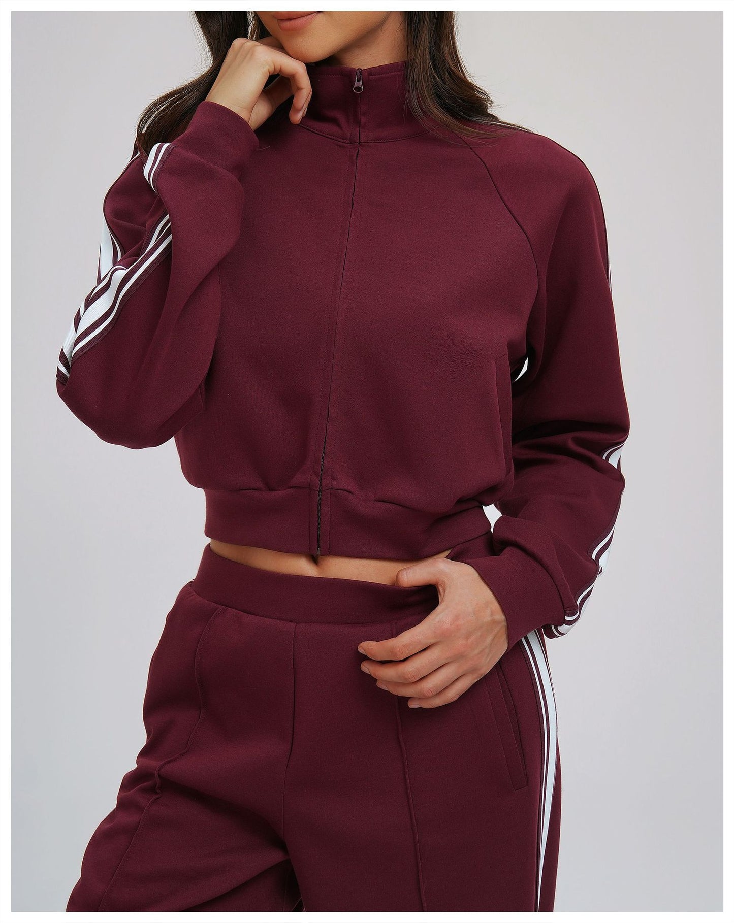 Contrast Color Sweatshirt Coat High Collar Windproof Zipper Pocket Thick Sweater Outdoor Sports Cycling Coat