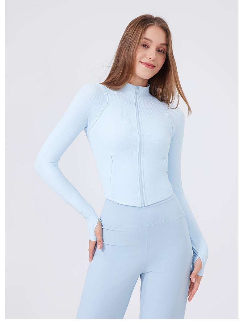 Stand Collar Casual Running Outerwear Yoga Clothes Women Zipper Slim Fit Sports Jacket High Elastic Outdoor Nude Feel Fitness Jacket