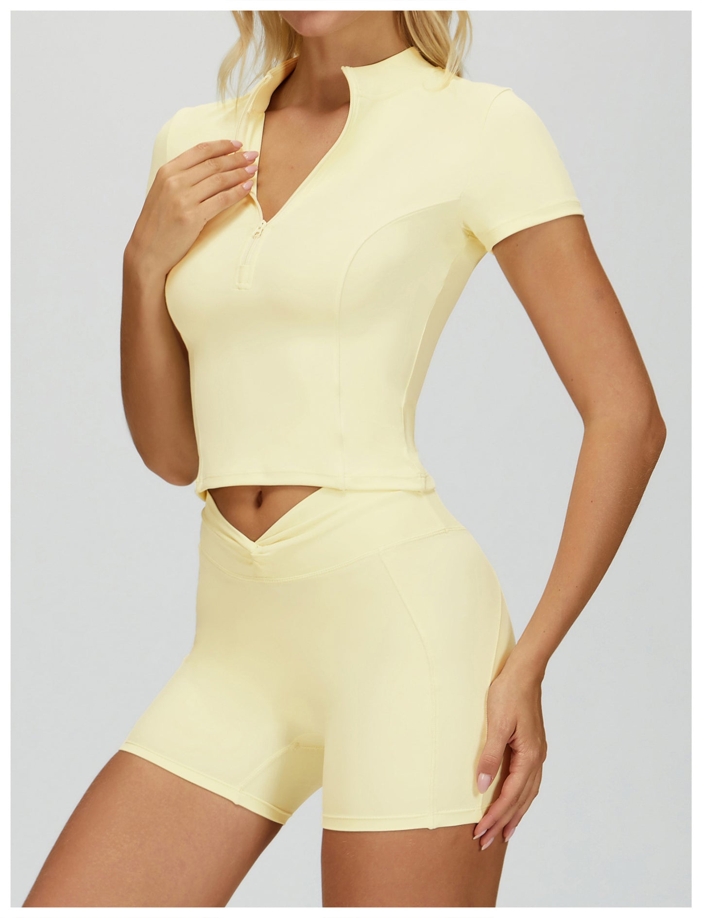 Nude Feel Yoga Short Sleeve Stand Collar Zipper Skinny Exercise Top Outdoor Running Fitness Short Sleeve