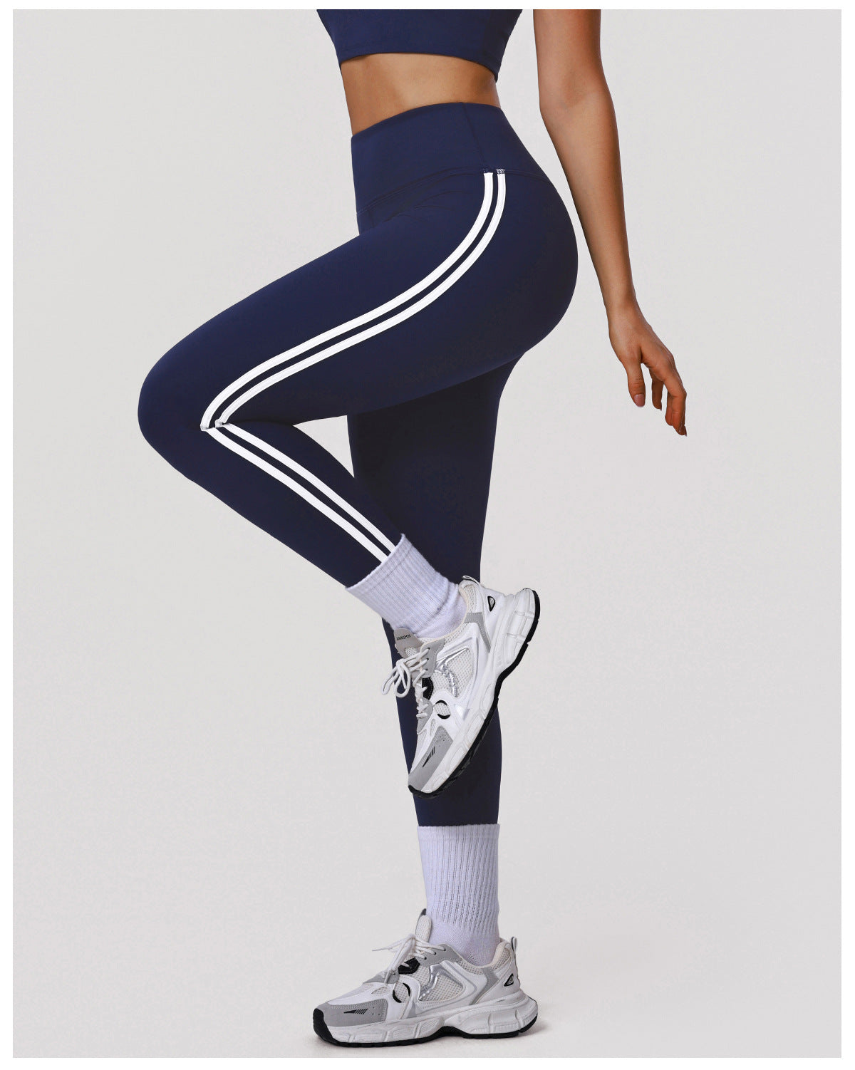 Sports Yoga Double Striped Tights Women Elastic High Waist Abdominal-Shaping Slimming Hip Lifting Running Workout Ankle Length Pants