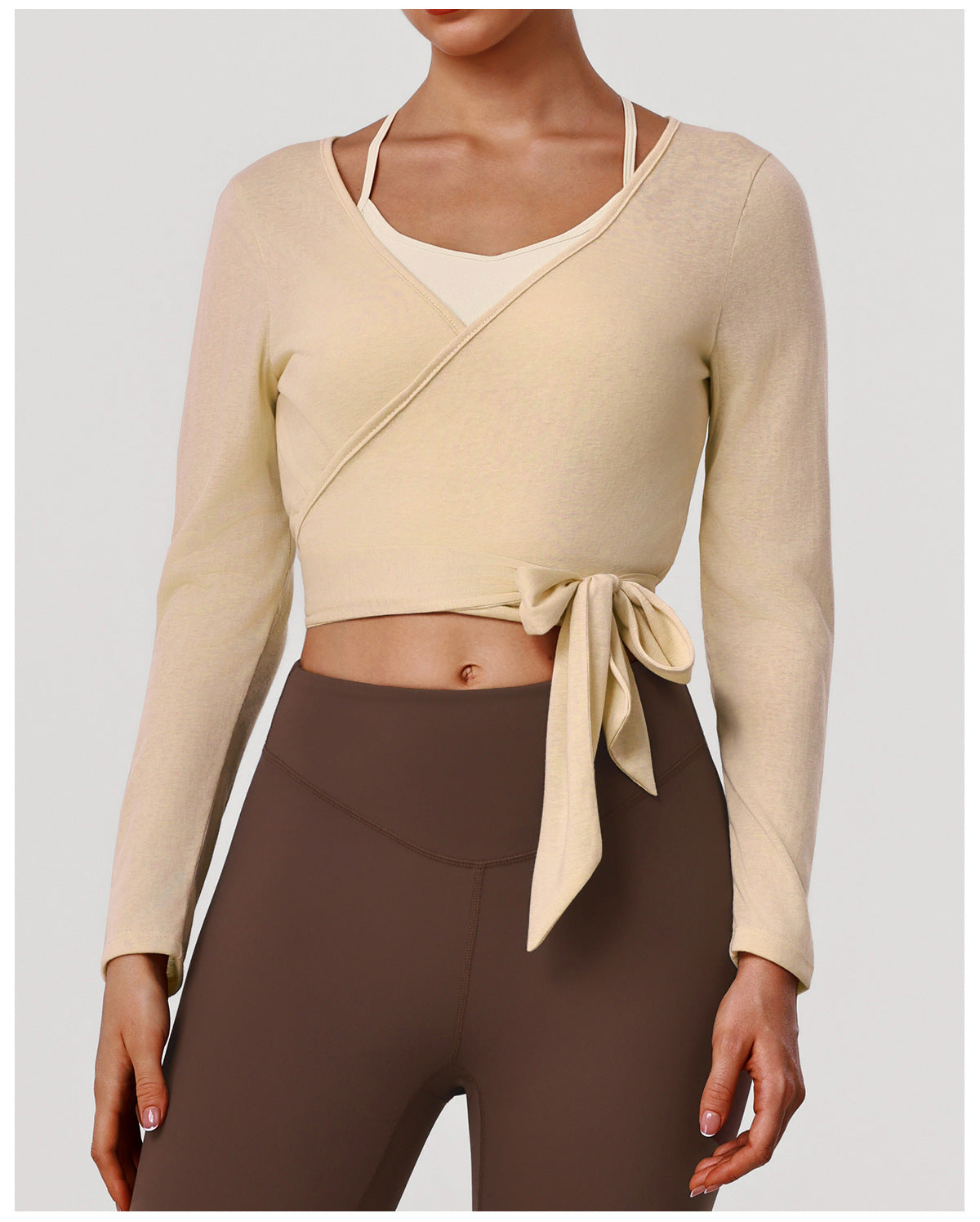 Spring Summer Long Sleeve Smock Top Yoga Clothes Slim Fit Two Piece Sets Sling with Chest Pad Dance Training Clothes Outfit