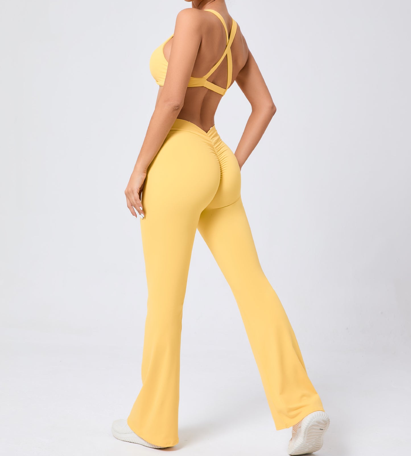 Tight Brushed Yoga Clothes Peach Hip Raise Micro Pull Quick Drying Beauty Back Fitness Sports Two Piece Set for Women