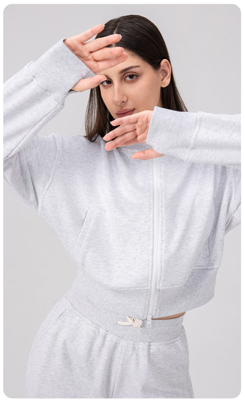Autumn Winter Exercise Coat Women Loose Collared Yoga Jacket Casual Running Fitness Top Zipper Cardigan