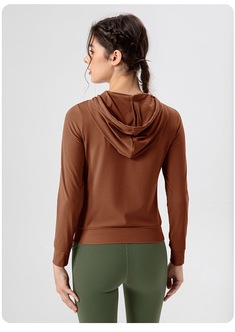Autumn Yoga Jacket Hooded Slim Fit Workout Clothes High Elastic Breathability Nude Feel Running Exercise Coat