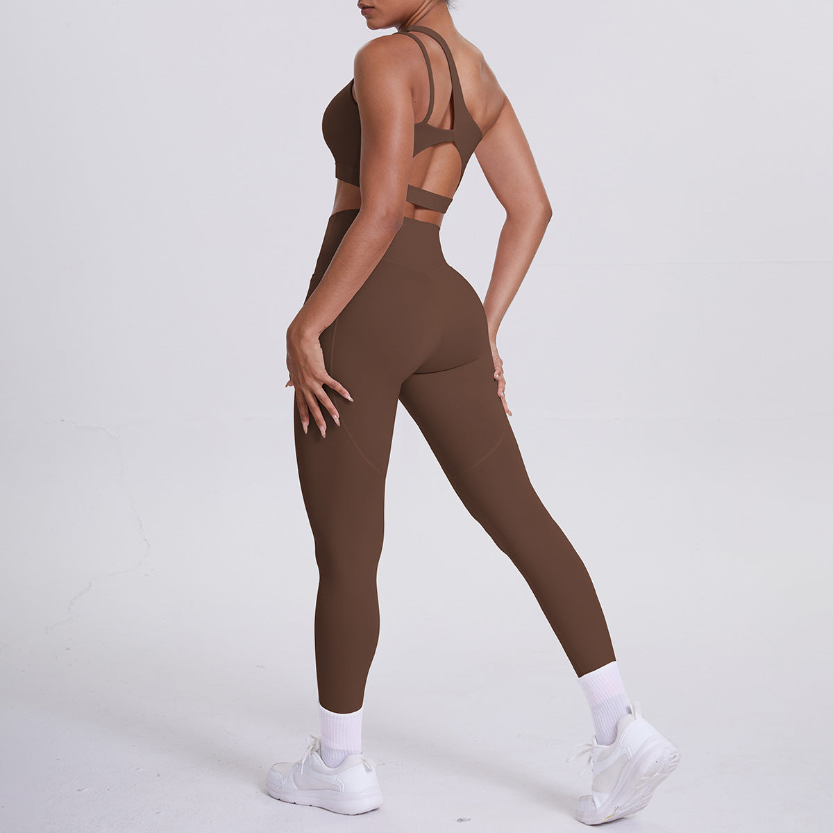Oblique One Shoulder Beauty Back Yoga Bra Nude Feel Sports Underwear Running Yoga Pants Fitness Pocket Trousers Set