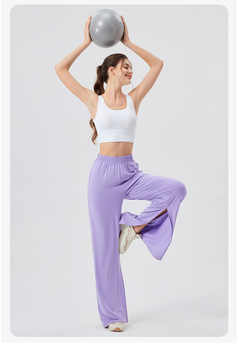Women Loose Track Pants Modal Cool Breathable Casual Dance Pants High Waist Drooping Split Yoga Trousers