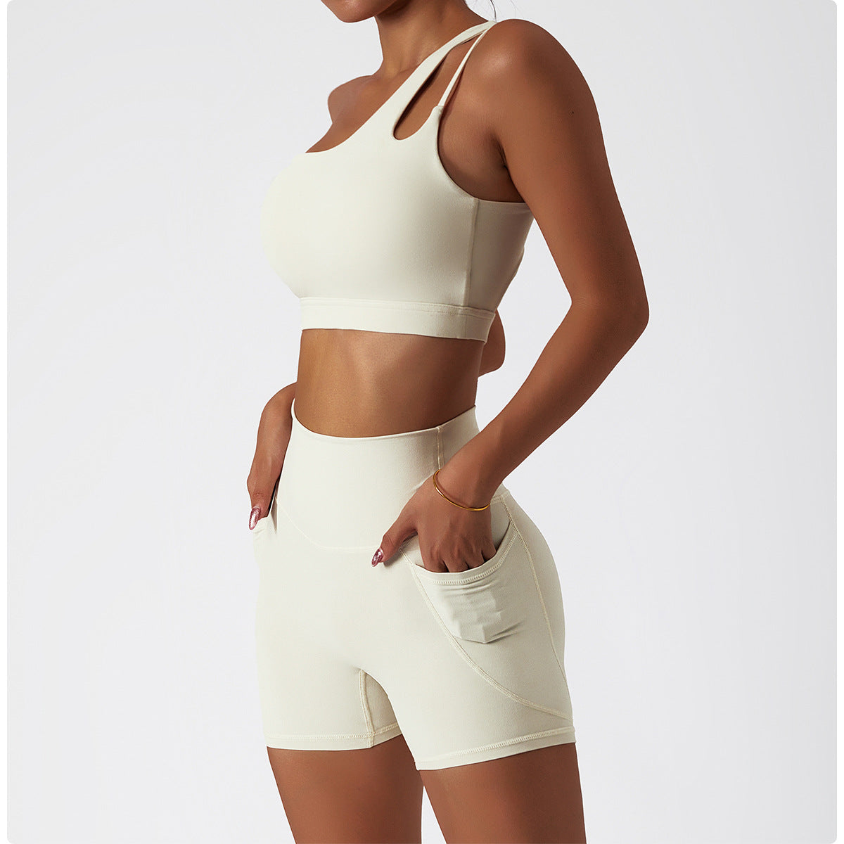Sollinarry Oblique One Shoulder Shockproof Yoga Bra Cloud Sense Beauty Back Exercise Underwear Irregular Asymmetric Shoulder Strap Running Vest Top