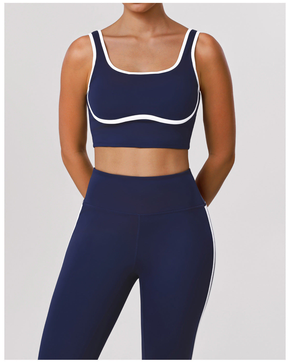 Contrast Color Striped Fitness Yoga Two Piece Sets High Elastic Shockproof Bra Hip Lift Belly Shaping Tights Sportswear