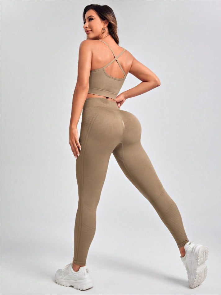Tight High Waist Belly Contracting Yoga Pants Hip Lifting Perspiration Pilates Fitness Exercise Yoga Two Piece Sets