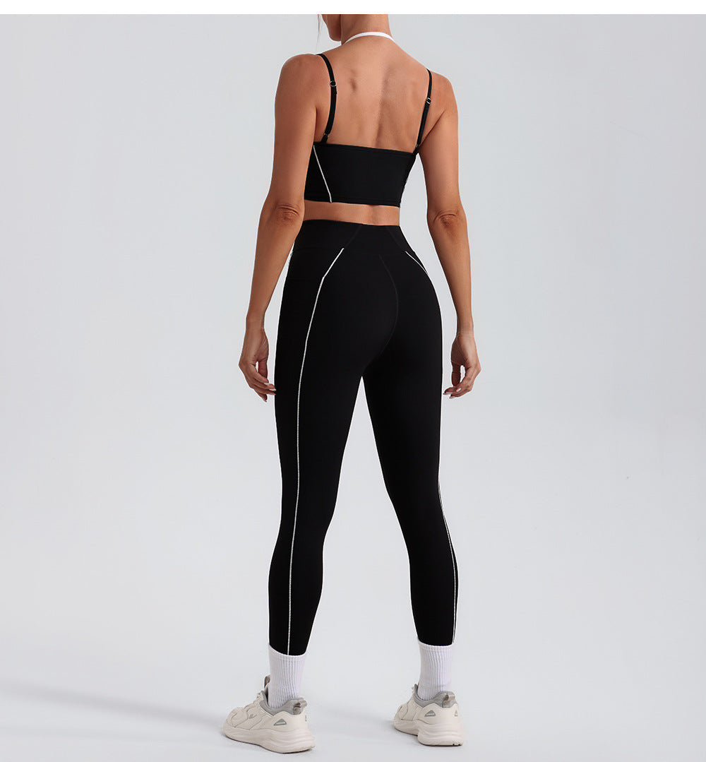 Arrival Contrast Color High Waist Nude Feel Pocket Yoga Pants Women Running Fitness Pants Outer Wear Tight Sports Pants