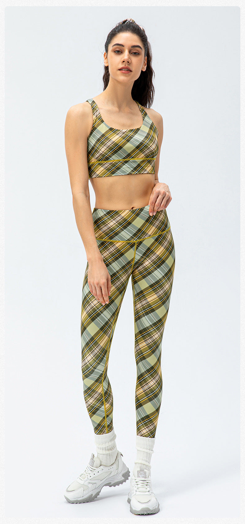 Nude Feel Yoga Sports Bra Houndstooth Shockproof Running Vest with Chest Pad Fitness Bra Plaid Element