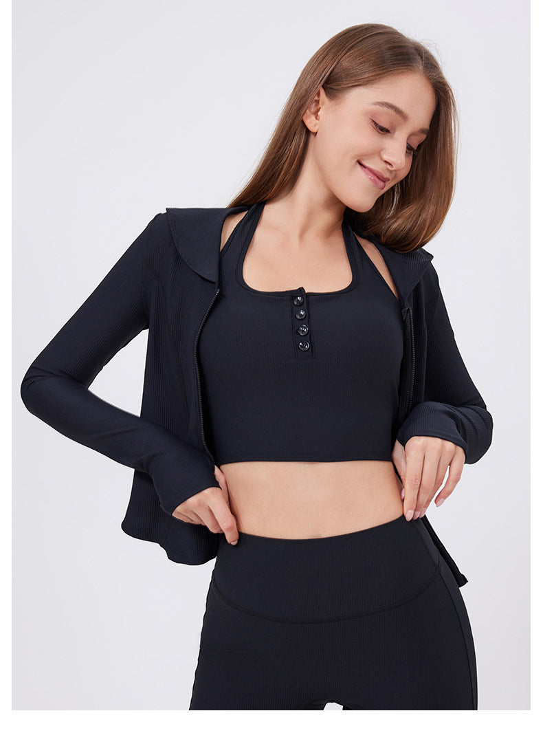 Quick Drying Slim Fit Yoga Clothes Women Sports Sailor Collar Running Jacket Zip Up Shirt Outer Casual Jacket Workout Clothes