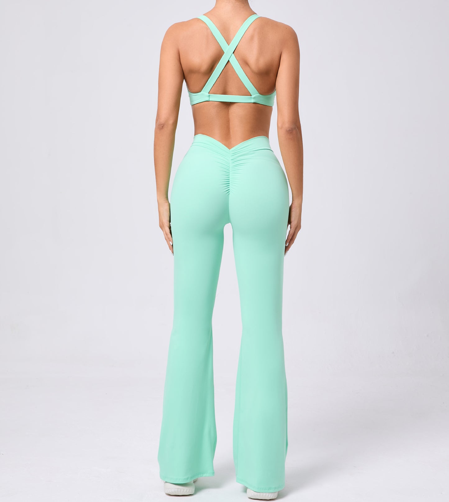 Tight Brushed Yoga Clothes Peach Hip Raise Micro Pull Quick Drying Beauty Back Fitness Sports Two Piece Set for Women