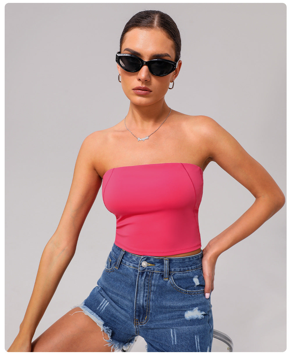 Nude Feel Yoga Chest Wrapped Vest High Elasticity Skinny Exercise Top Women Outer Wear Casual Quick Drying Fitness Vest