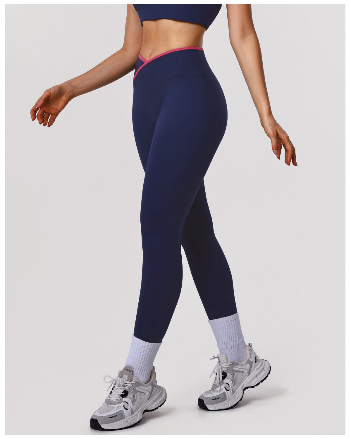 Nude Feel Skinny Hip Raise Yoga Pants Cross High Waist Contrast Color Tights Women Sports Running Workout Ankle Length Pants