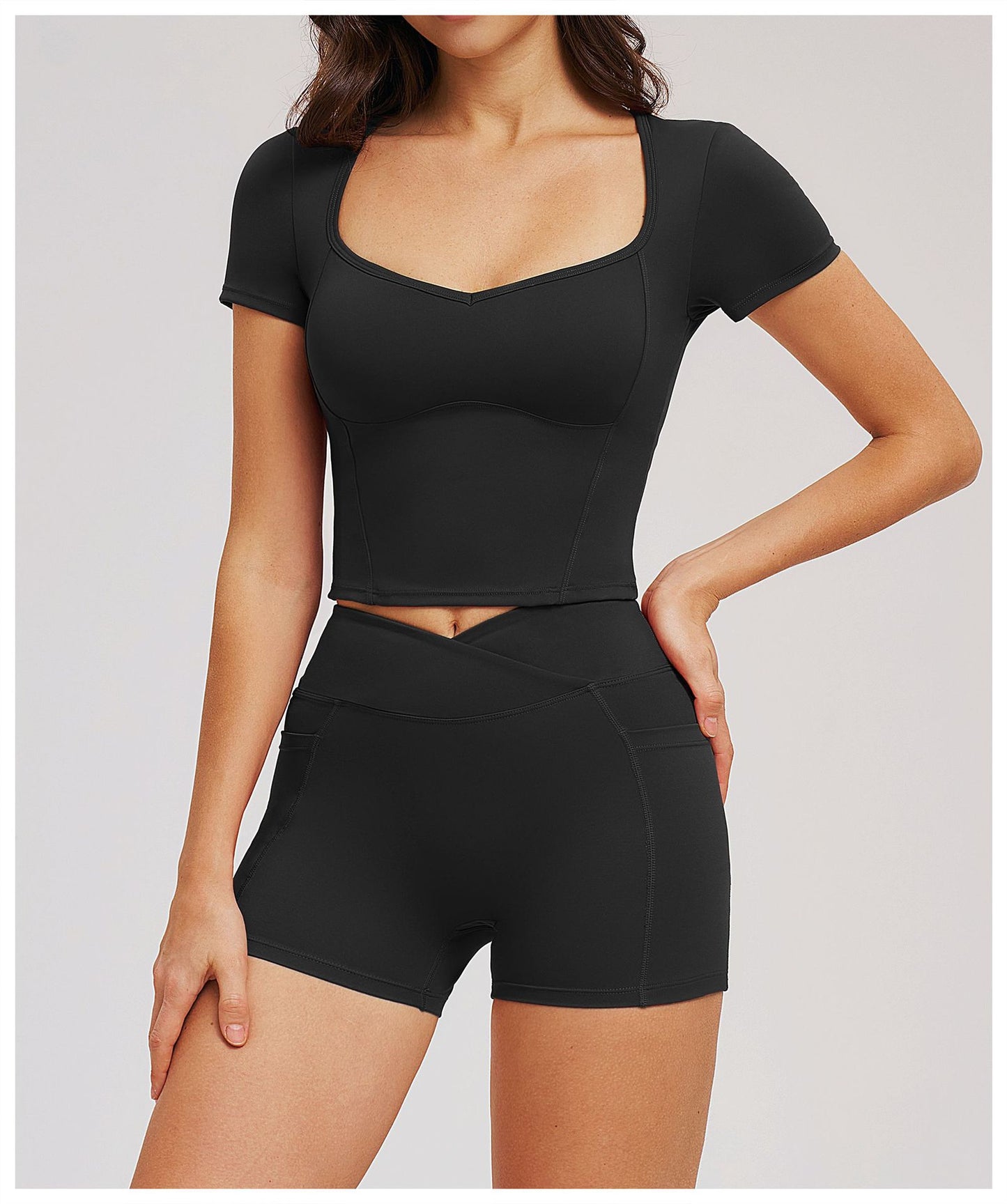 Nude Feel Yoga Short Sleeve Big Neckline Skinny Exercise Top Outdoor Running Fitness Short Sleeve Women