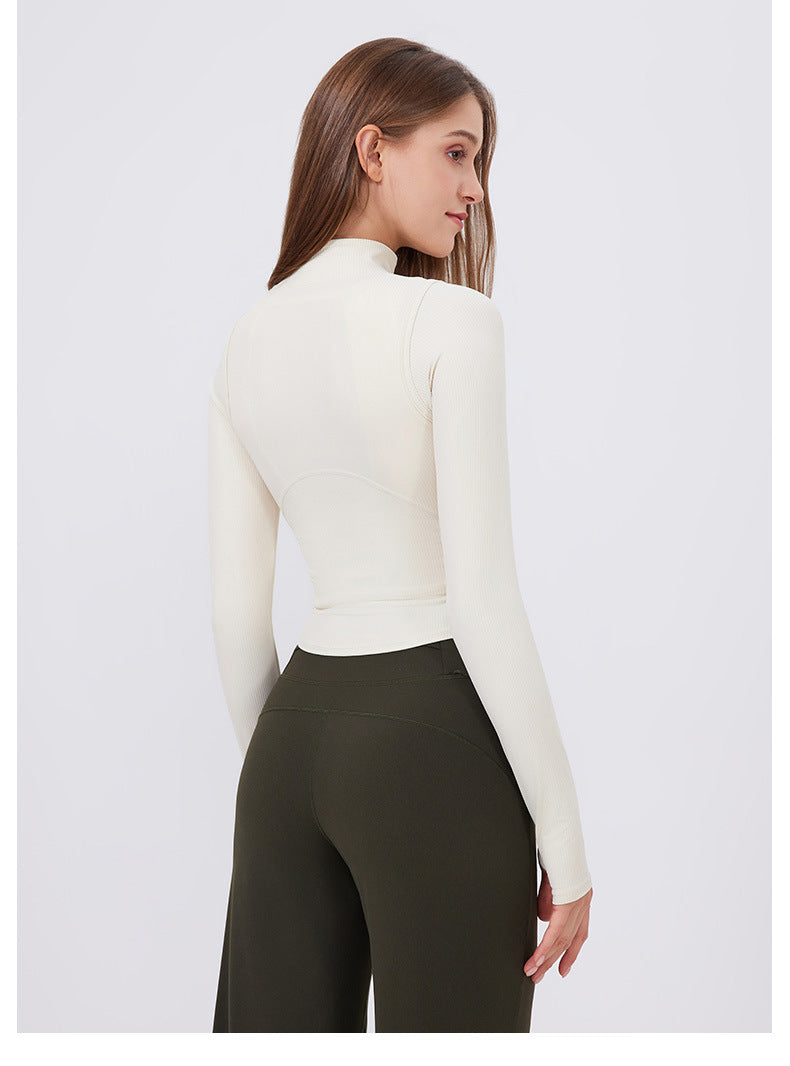 Stand Collar Casual Running Outerwear Yoga Clothes Women Zipper Slim Fit Sports Jacket High Elastic Outdoor Nude Feel Fitness Jacket
