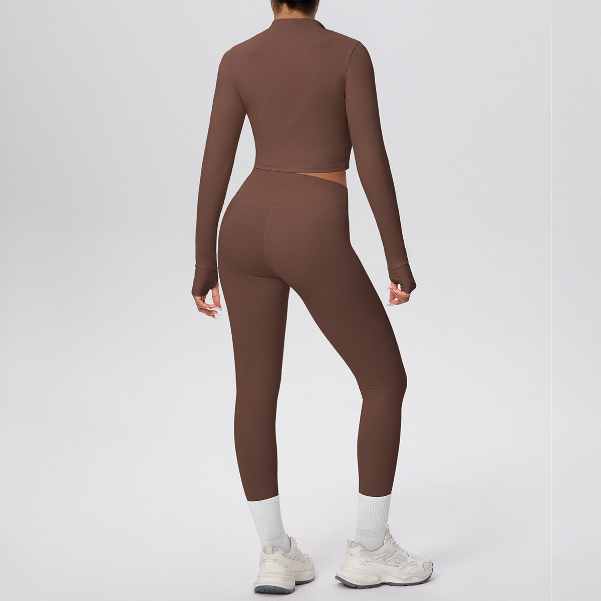Solid Color Zip Long Sleeve Coat H Shaped Beauty Back Vest Slim Fit Yoga Pants Workout Clothes Yoga Three Piece Set