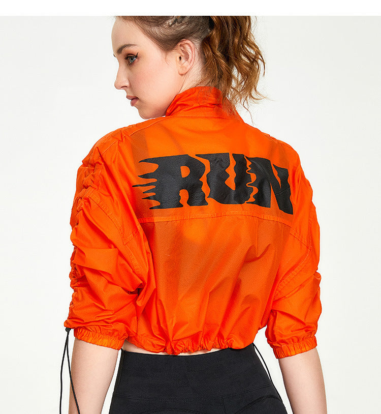 Nylon Zipped Stand Collar Training Sun Protection Workout Clothes Jacket Casual Loose Cardigan Running Fitness Yoga Wear