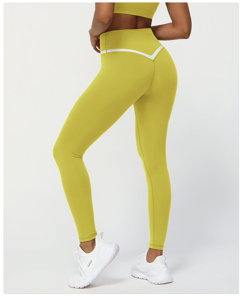 Body Shaping Hip Lifting Yoga Pants Contrast Color Cross V Waist Tight Sports Pants Women Outdoor Running Workout Ankle Length Pants