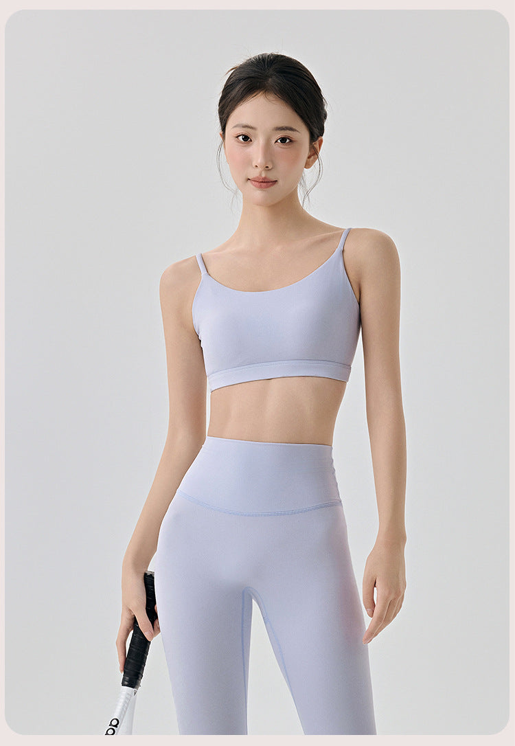 Beauty Back Yoga Underwear Semi Fixed Diamond Cup Women Spaghetti Strap Sports Fitness Clothes Bra