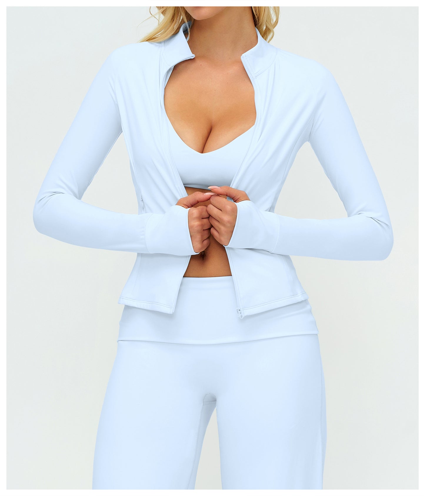 Women Brushed Yoga Jacket Long Sleeved Zipper Pocket Tight Top Outdoor Sports Running Fitness Clothes