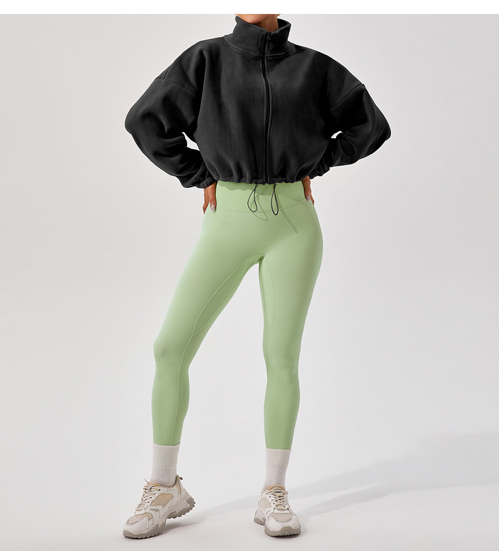 Winter Outdoors Cashmere Sports Jacket Women Stand Collar Loose Fleece Warm Running Casual Short Coat