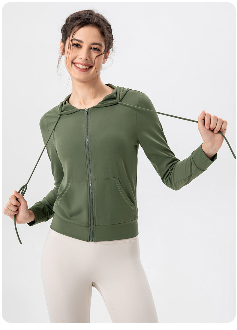 Autumn Yoga Jacket Hooded Slim Fit Workout Clothes High Elastic Breathability Nude Feel Running Exercise Coat