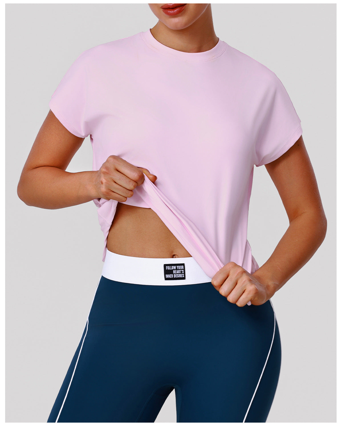 Yoga Clothes round Neck Quick Drying T-shirt Loose Stitching Short Sleeve Sports Workout Outdoor Running Top